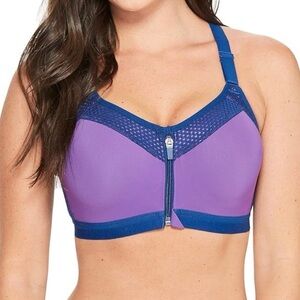 Wacoal Purple Sports Bra with Blue Trim and Front Zip